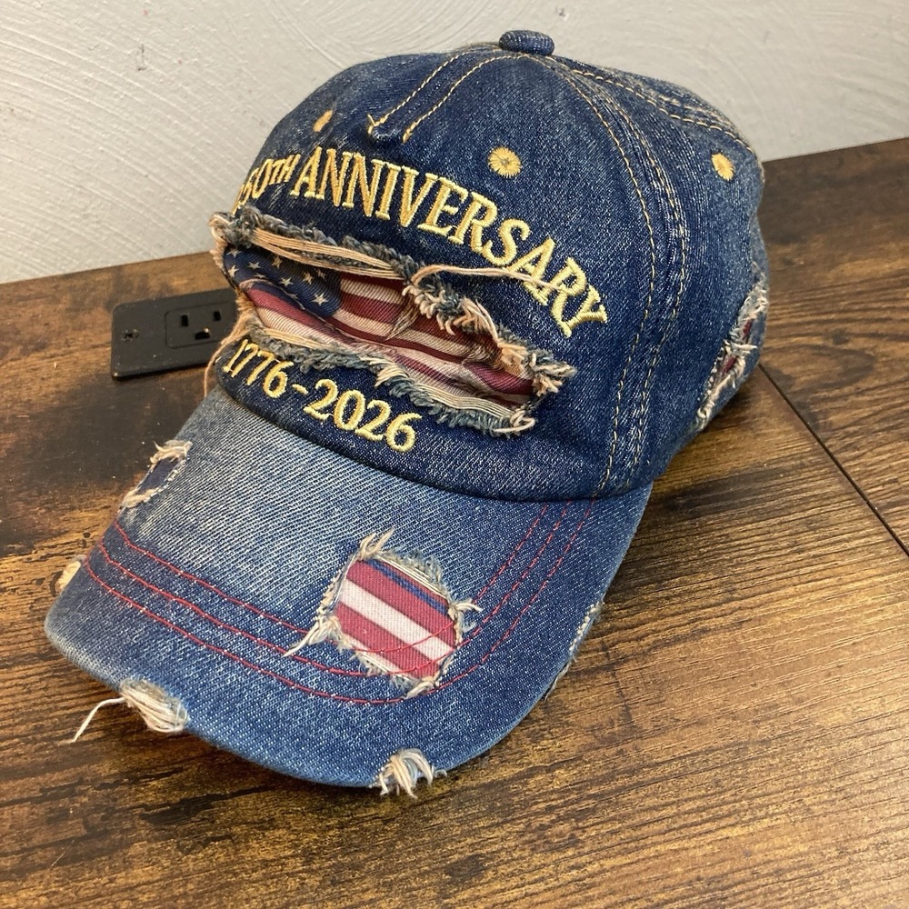 250th Anniversary USA Flag Distressed Denim Skull Baseball Cap Sun Hat 1776-2026